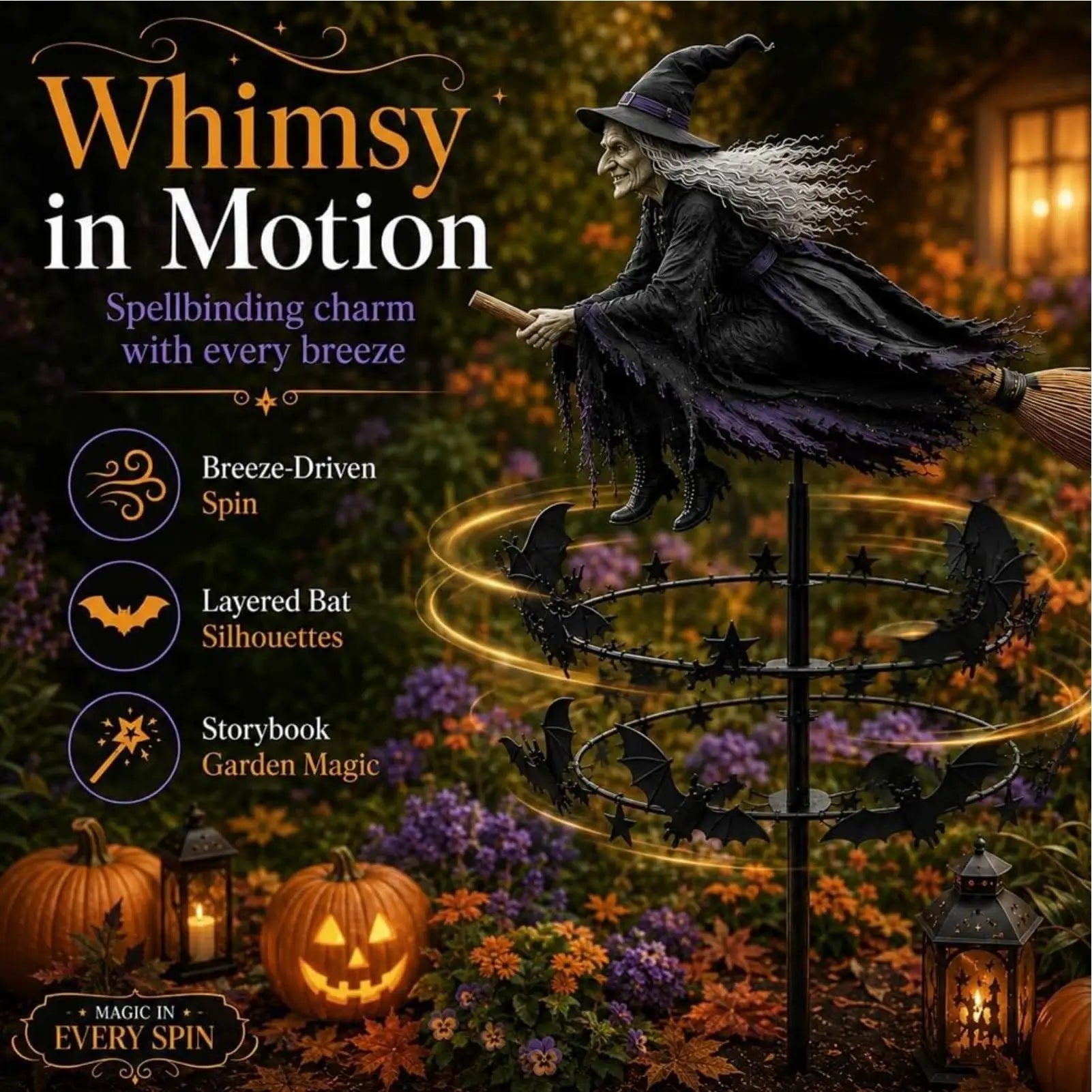 Halloween Garden Spinner 2D Flat Metal Decorative Yard Art Stake Qme