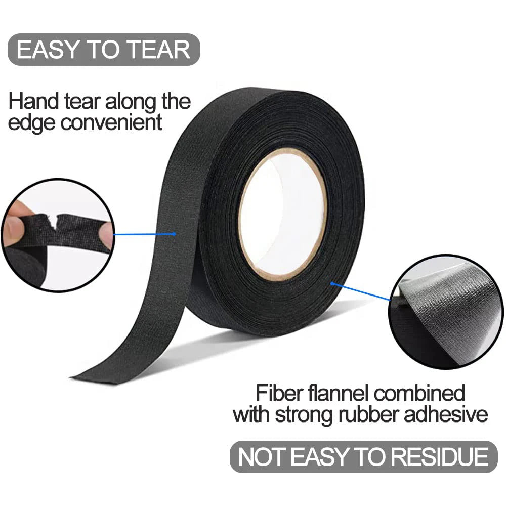 15/25M Wire Harness Automotive Cloth Tape Adhesive High Noise Resistance Heat Proof Fabric Electrical Tape for Wrapping Wiring Qme