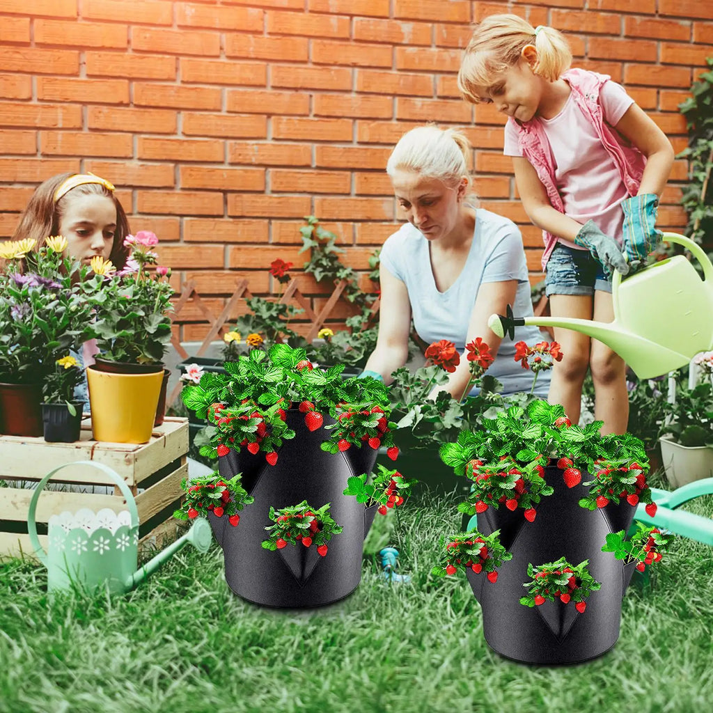 Strawberry Pots And Planters Strawberry Garden Planting Pots With 6 Side Grow Pockets Breathable 7 Gallon Portable For Courtyard Qme