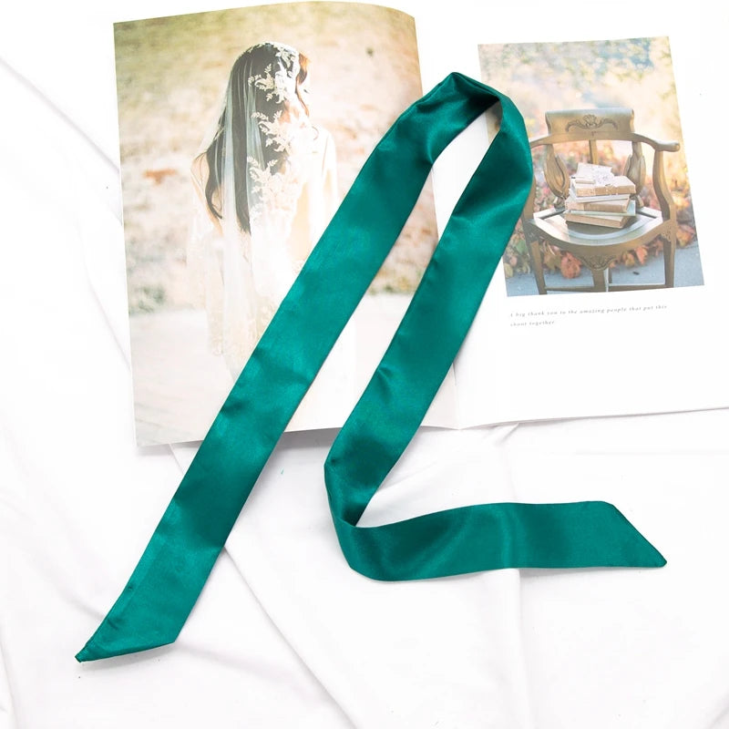 Long Bag Scarf Women Hair Band Lady Accessories Solid Skinny Scarves Qme Black Green length 100cm