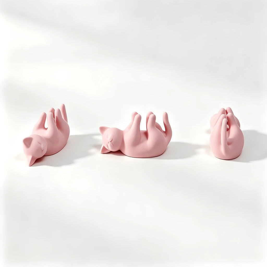 3pcs Cat Lying Down Photo Stand/Adorable Kitten-Shaped Photo Display Holder/Mini Desktop Ornament Qme pink 3pcs