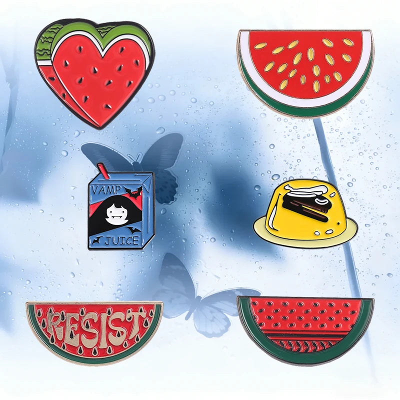 Cute Cartoon Watermelon Metal Enamel Brooch Summer Fruit Lapel Pin Badge for Backpack Clothes Hat Fashion Jewelry Holiday Gift Qme