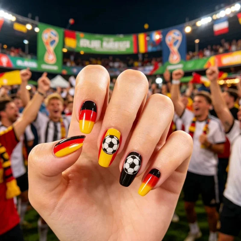 Germany Press On Nails Football Theme Fake Nails Waterproof Full Cover Nail Tips For Fans Qme