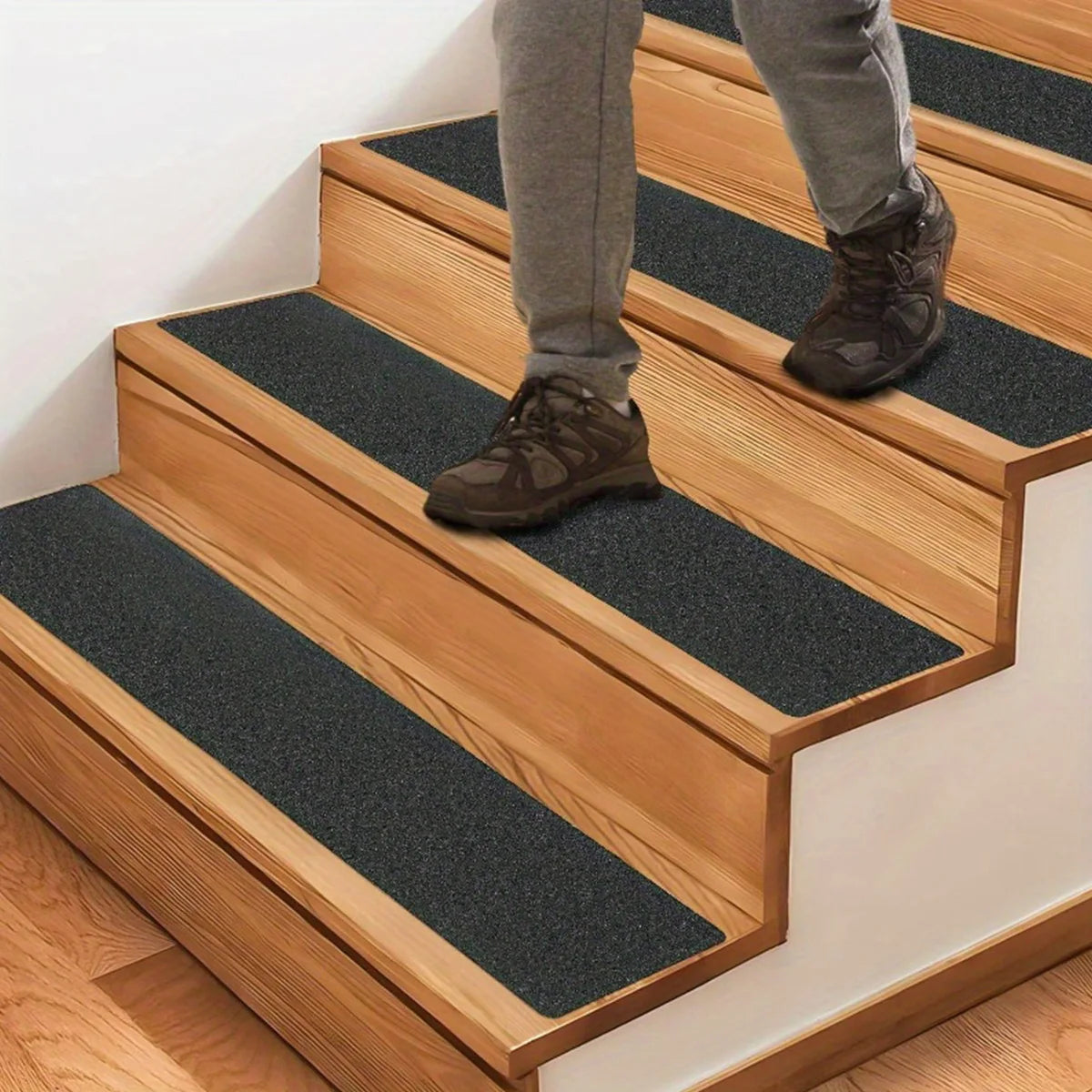 Non Slip Outdoor Stair Treads Black Pre-Cut Anti Slip Grip Tape Non Skid Heavy Duty Traction Adhesive Step Stripes Qme