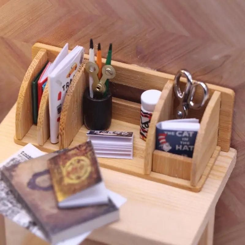 Doll House Accessor Dollhouse Miniature Desktop Bookshelf Stationery Qme