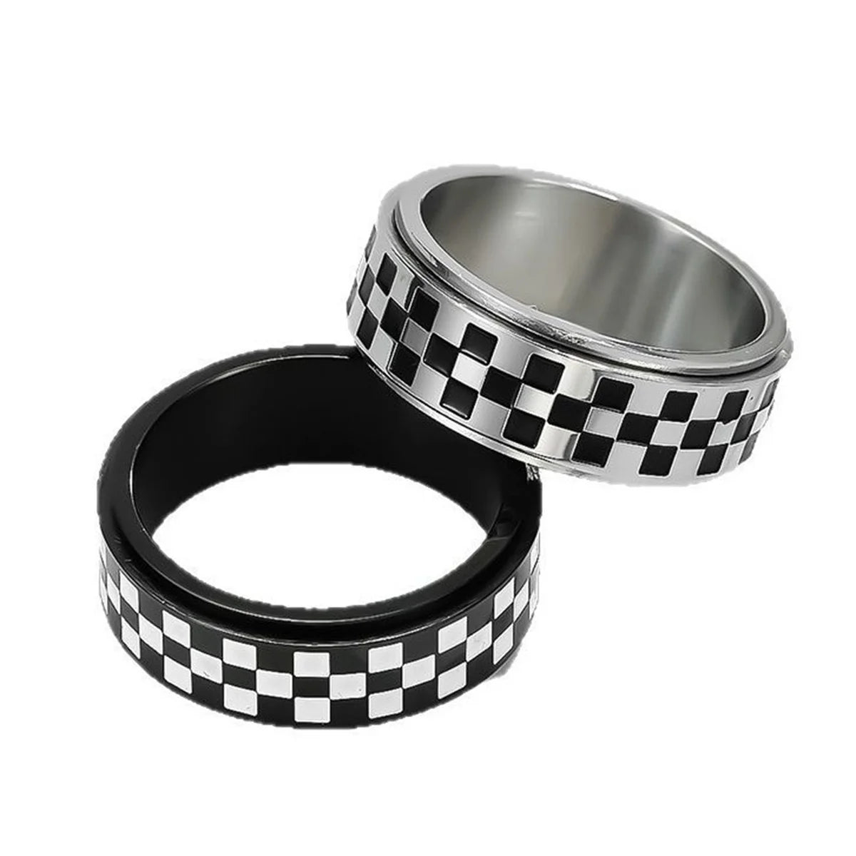 Cross-Border E-Commerce New Product Racing Racing Flag Go Chess Board Black and White Grids Stainless Steel Rotating Ring Qme