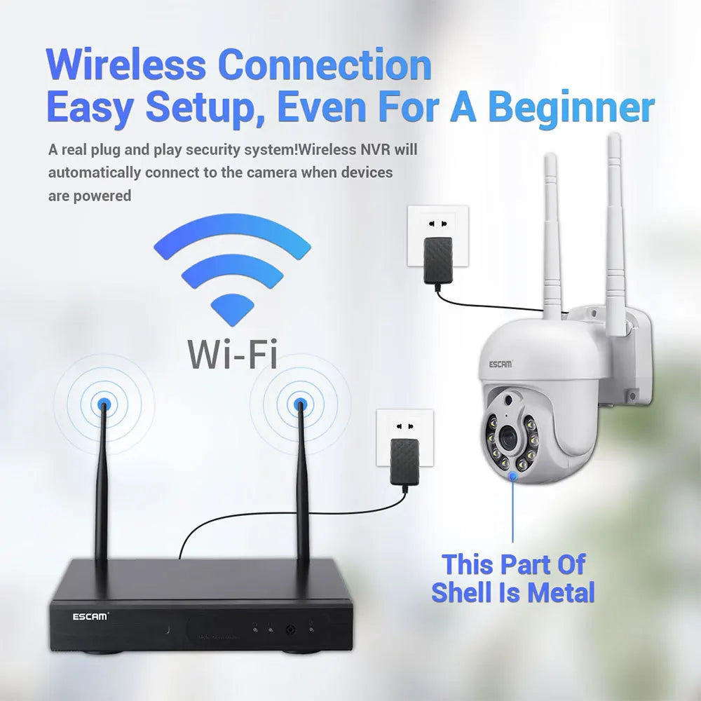 ESCAM H.265 3MP HD Wireless CCTV System Two Way Audio Waterproof PTZ WIFI IP Security Camera 8CH P2P NVR Video Surveillance Kit Qme