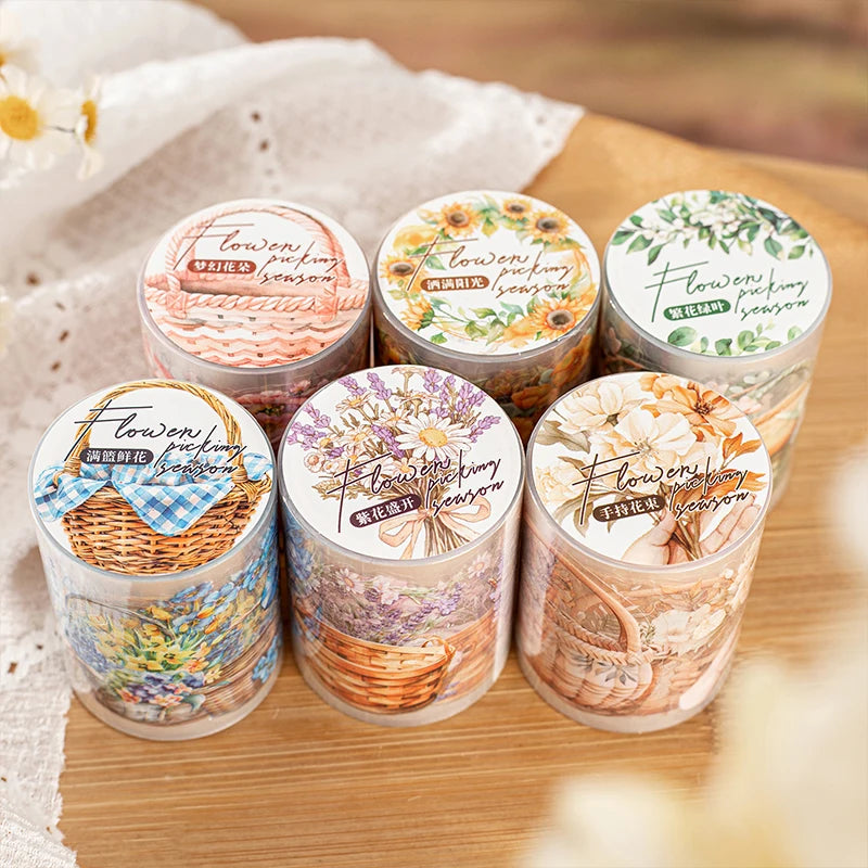 50mm*2m Floral Masking Tape for DIY Scrapbooking Journal Planner Notebook Phone Case Decoration Spring Basket Flower Arrangement Qme