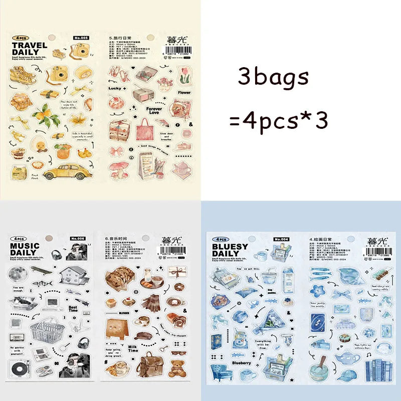 Exquisite Afternoon Tea Dessert Flat Stickers, Notebook Decoration Stickers for Junk Journals, Photo Frames & Albums Qme 3 bags-B