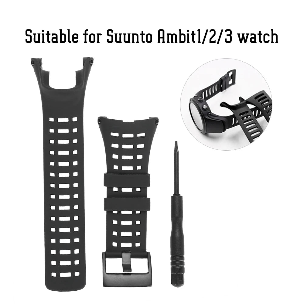 Rubber Watch Strap Rubber Watchband Watchband Wristwatch Strap Black Rubber Watchband for Suunto Ambit1/2/3 Watch Watch Strap Qme