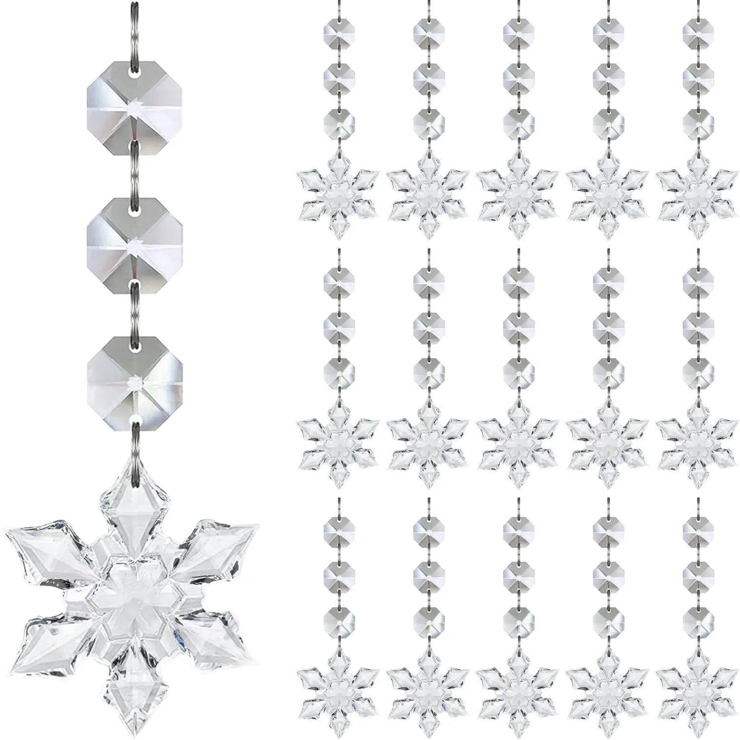 10/20/30PCS Snowflake Crystal Christmas Ornaments for Christmas Tree Decorations, Hanging Clear Acrylic Snowflake Ornaments Qme