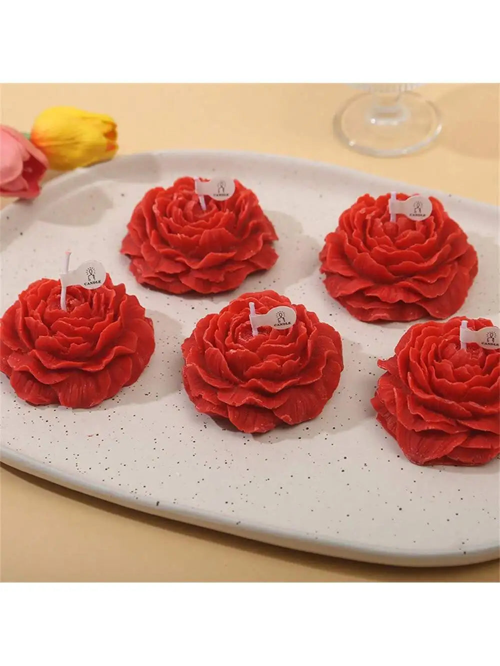 1 2 Red Candles High-end Atmosphere Aromatherapy Peony Flower Qme
