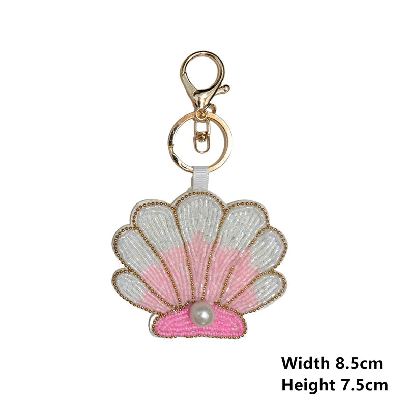 Bag charm decor with Beaded Sequin Rhinestone Crab, Starfish, Shell, and Conch Keychain Qme 11