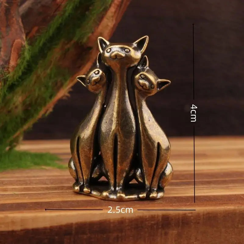 Brass Cat Ornaments Cute Miniature Statue Pure Copper Animal Qme