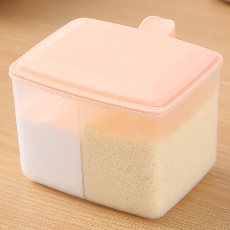 2 Grids Seasoning Box Transparent Lid Salt Pepper Jar Household Sugar Qme Pink