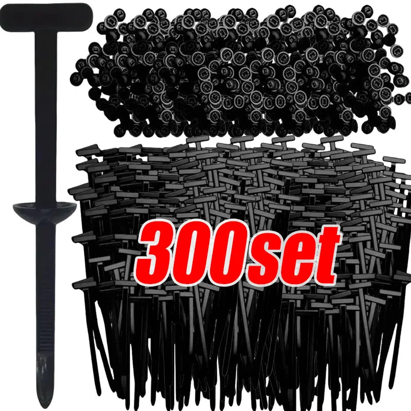 300PCS Nylon Universal Cable Tie Buckle Heavy Duty Self-Locking Zip Ties Holder with Pin Fasteners Car Body UV Resistant Zipties Qme