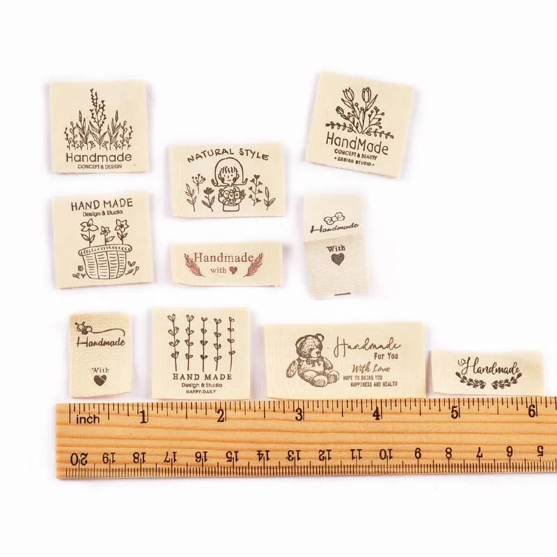50pcs 28-52mm Mix Beige Rectangle Label For DIY Handmade Clothing Hat Decorative Sewing Accessories Flower Plant Patterns cp3820 Qme