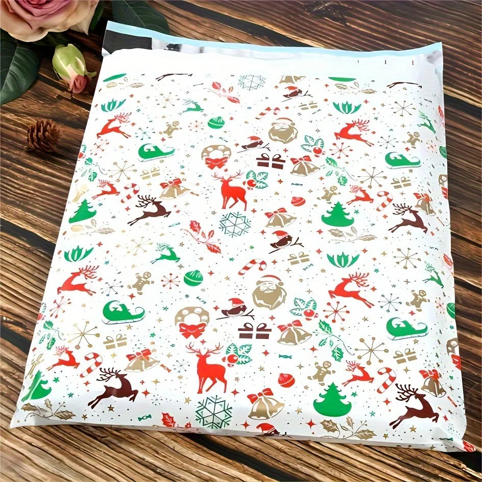 10 Christmas Reindeer Cartoon Mailing Bags, Waterproof Daily Office Gift Bags, Party Gifts, Holiday Mailing Bags, Holiday Prints Qme