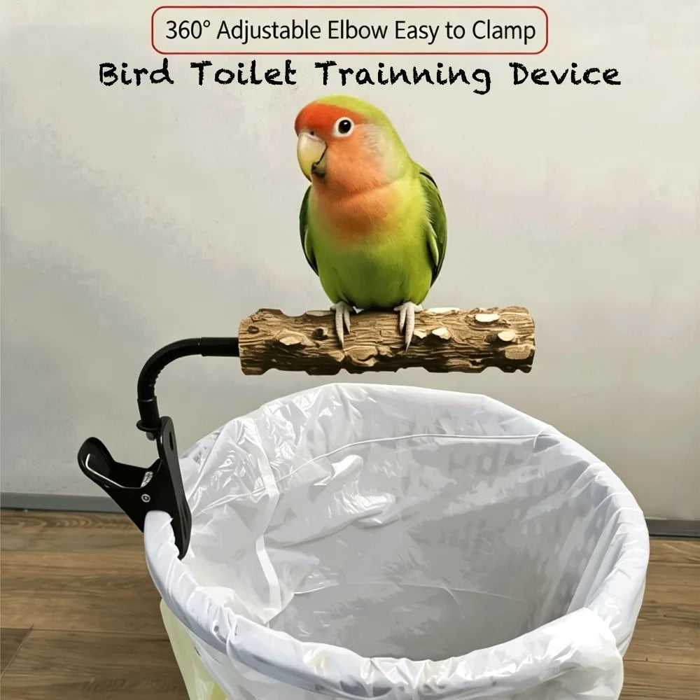 Clip-on Bird Potty Training Perch Adjustable Stand Natural Wood Qme