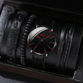 New Men's Watch Luxury Bracelet Set Multi Pieces Fashion Business Black Leather Quartz Watch Gift Box for Men Reno Masculino Qme F