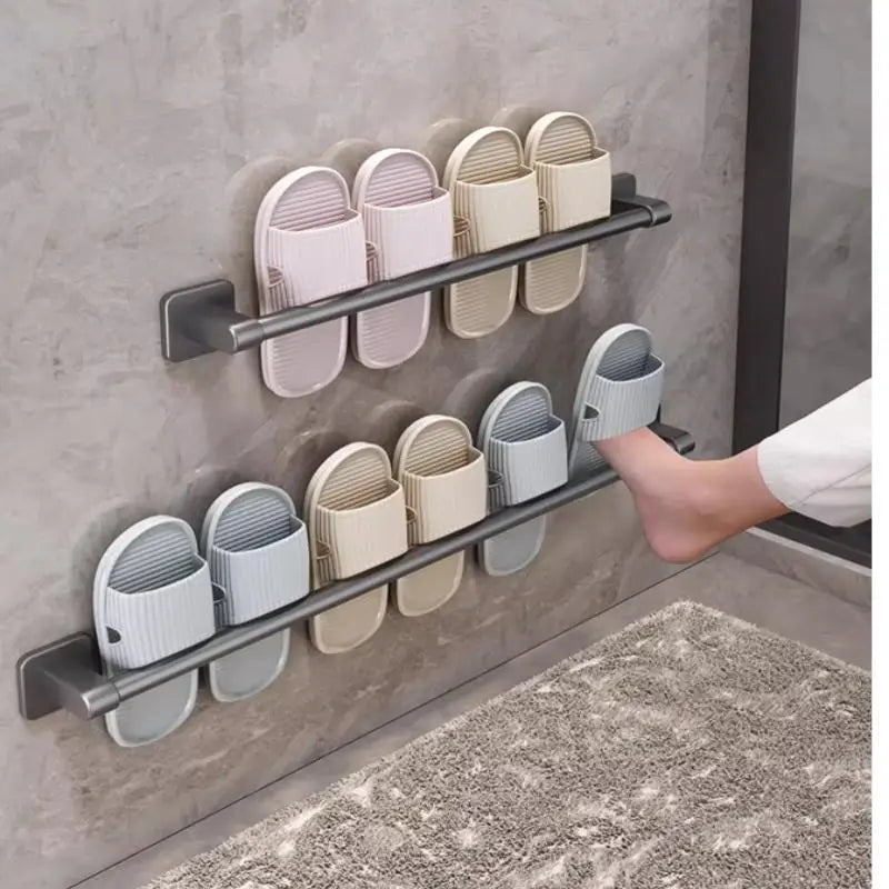 Two Layer Punch-free Towels Holder Bar Bathroom Storage Rack Towel Qme