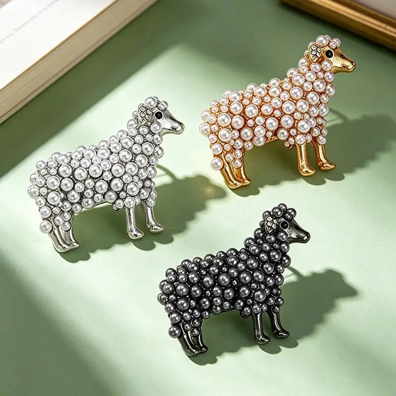 Elegant Sheep Goat Shaped Brooch Rhinestone Pearls Lapel Pin Animal Brooch Perfect For Daily Wear Party Dresses Qme