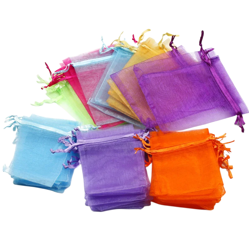 50pcs/Lot Multicolor Jewelry Packaging Bag 7*9 11*16 15*20cm Organza Bags Gift Storage Wedding Drawstring Pouches Wholesales Qme