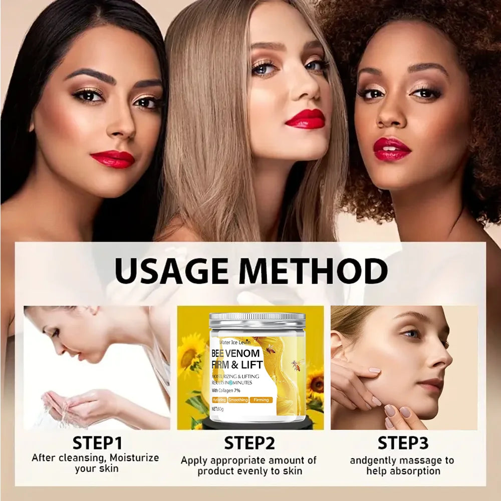 Bee Venom Firming and Lifting Cream - 80g, Absorbs in 2 Minutes, Non-Greasy and Moisturizing, Suitable for All Light Skin Tones, Alcohol-Free Formula, Brightens and Evens Skin Tone Qme