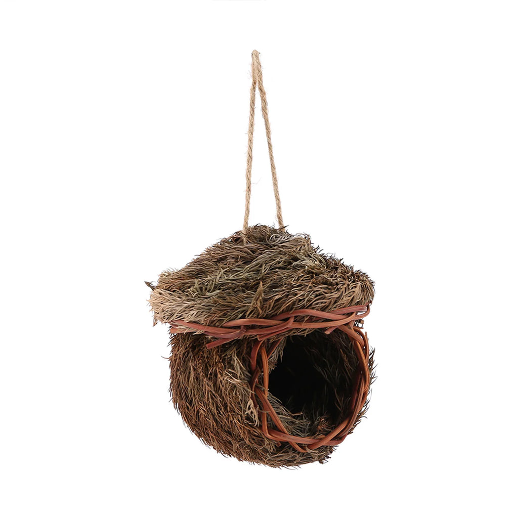 Handmade Woven Bird Nest Cage Hanging Parrot House Hamster Small Pet Nest Cage Natural Straw Bird Hut Home Decor Animal Hideout Qme