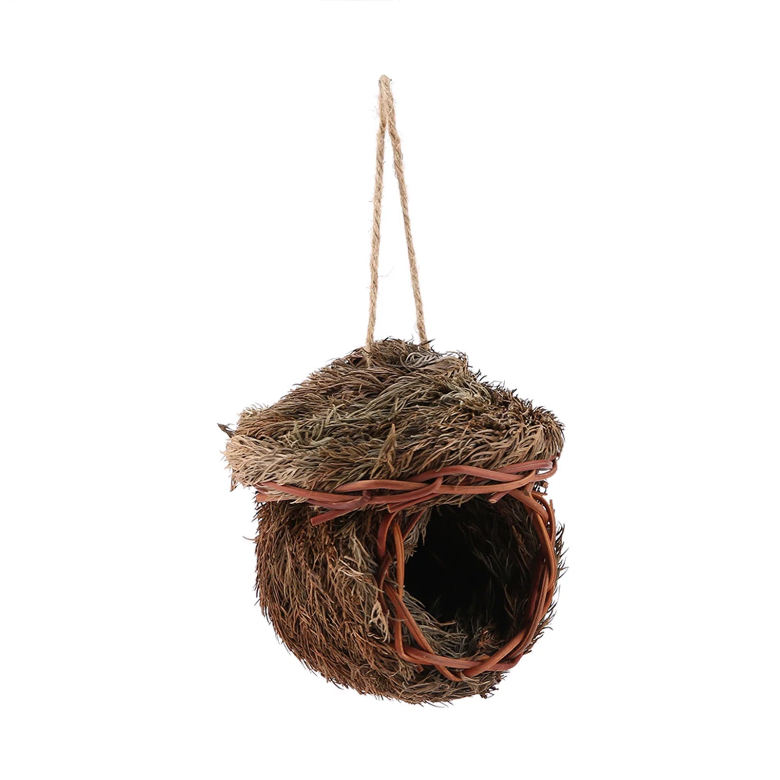 Handmade Woven Bird Nest Cage Hanging Parrot House Hamster Small Pet Nest Cage Natural Straw Bird Hut Home Decor Animal Hideout Qme