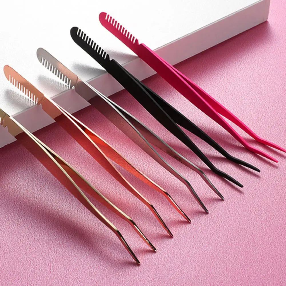 Eyelash Tweezers Steel Eyelash Extension Tweezer with Comb False Lash Application Tool for Girls Women Beginner Makeup Qme