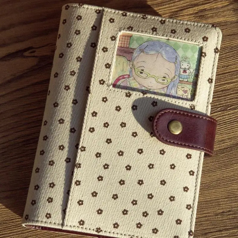Retro Canvas Notebook Cute Polka Dot Print Snap Closure Cartoon Photo Qme D