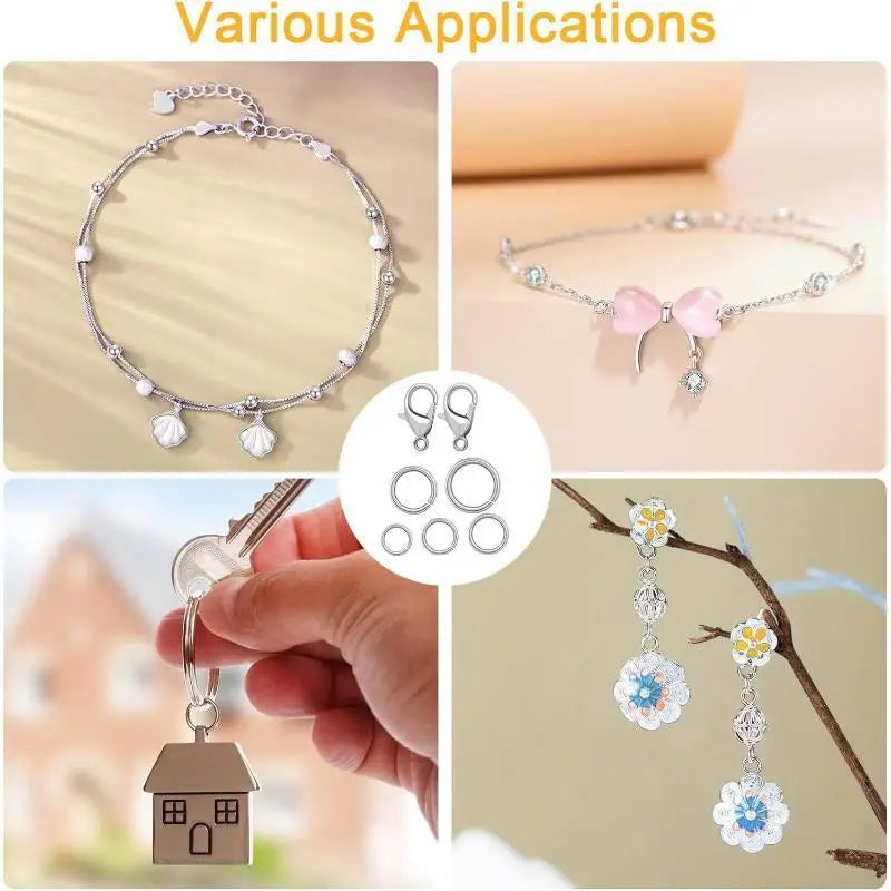 Jump Rings & Tool Kit 1200PCS with Lobster Clasps Pliers Tweezers for Handmade Jewelry Creation Qme