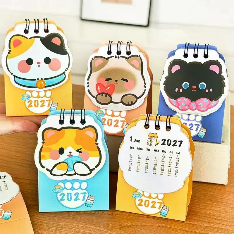 2026 Year Cartoon Cat Desktop Mini Desk Calendar Clock Program Student Qme