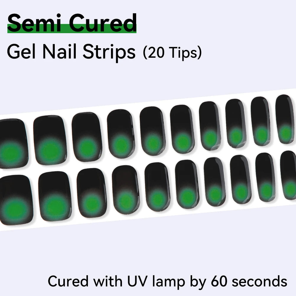 Gradient Semi-cured Nail Wraps Solid Dot Adhesive Waterproof Long Qme NC240085