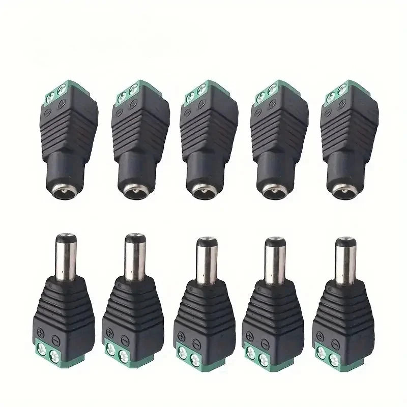 100pcs DC Male Female Connector DC12V 2.1mm X 5.5mm DC Power Plug Adapter Connector for CCTV Cameras LED Strp Qme