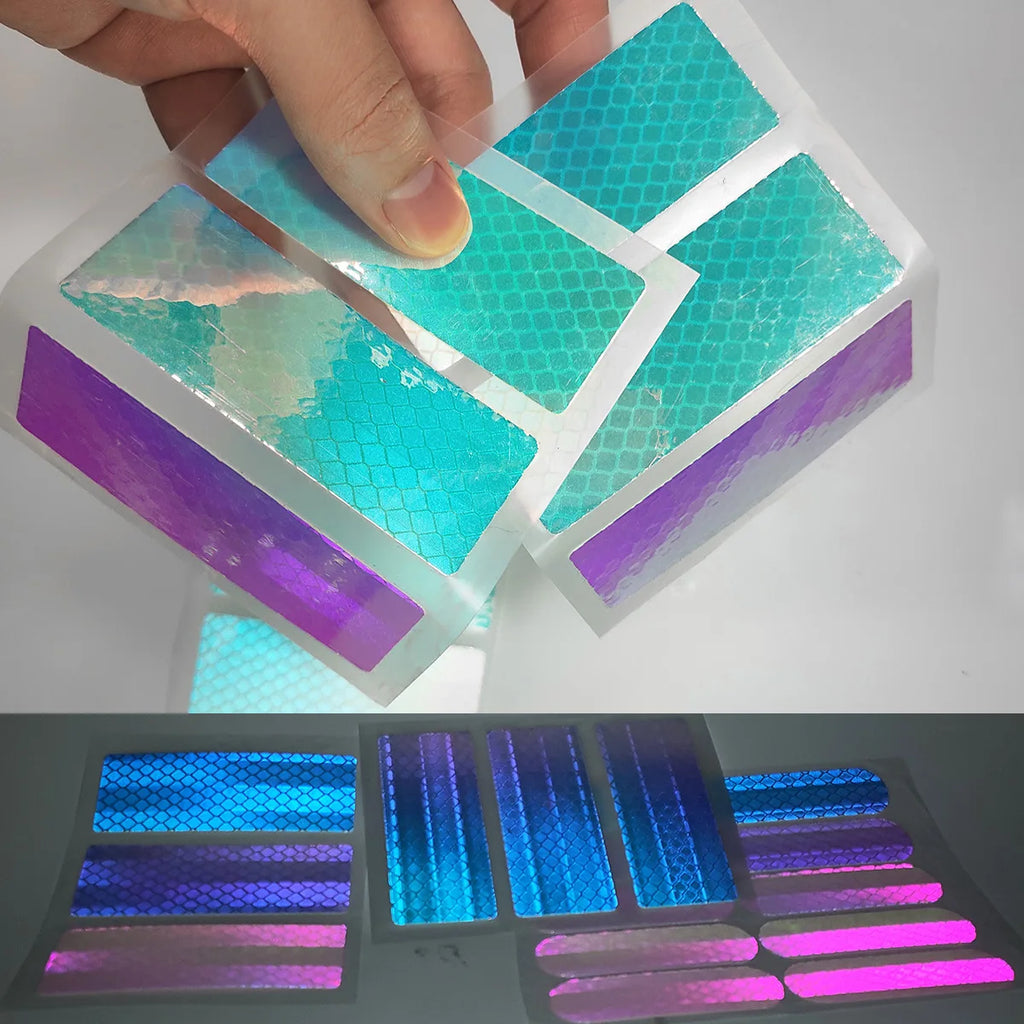Seven-Color Laser Car Decoration Accessories Anti-Collision Reflective Warning Stickers for Car Motorcycle Wheels Qme