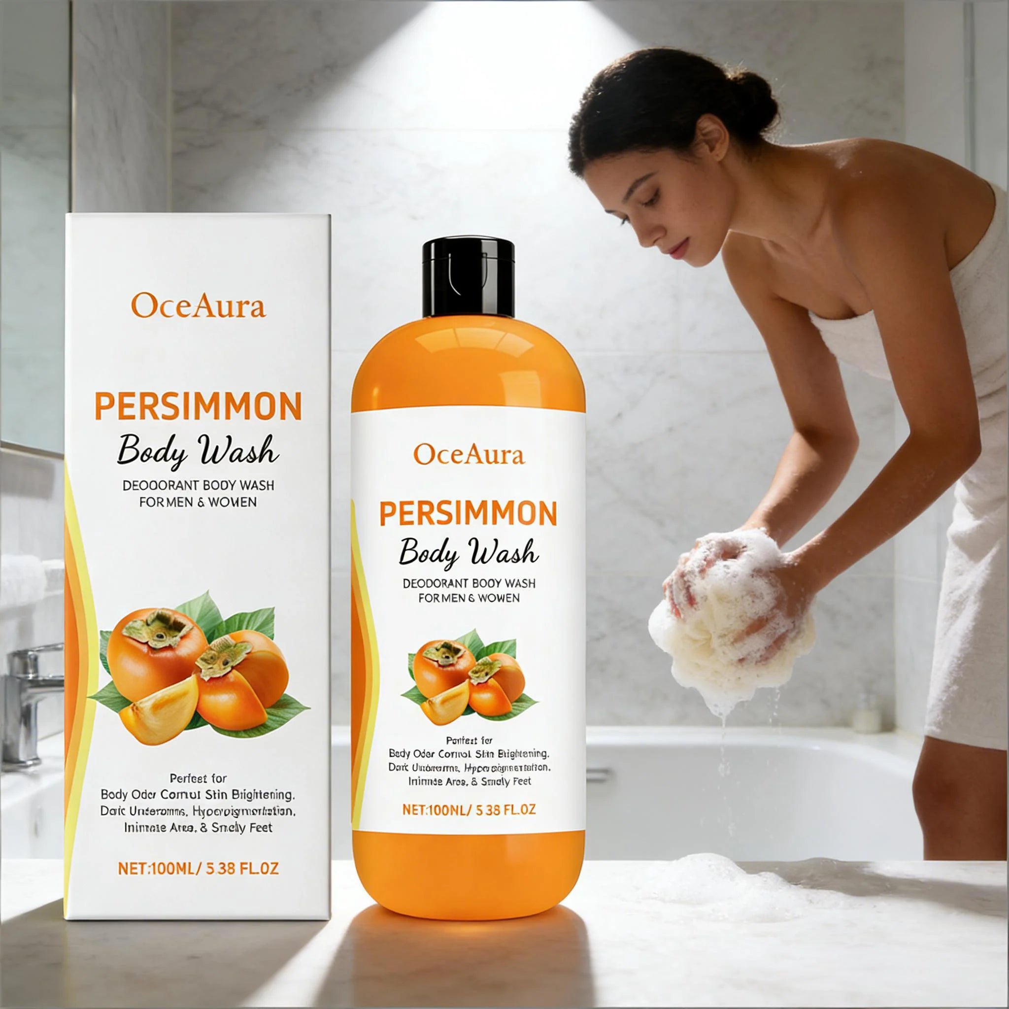 Persimmon Body Wash Man Sweat Odor Removal Gently Clean Dirt Grease Anti Drying Brighten Dark Skin Exfoliating Body Shower Gel Qme