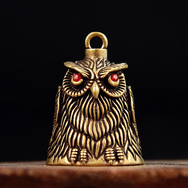 Women Feng Shui Bronze Bell Vintage Owl Keychain Brass Car Key Chain Qme