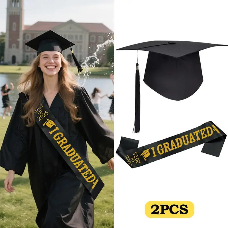 Class Of 2026 Black Golden Satin Sash Bachelor Cap With Tassel Graduation Shoulder Strap Congrats Grad Party Photo Props Qme A5