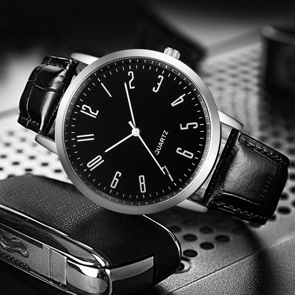 5 pçs/set relógio masculino moda árabe dial pulseira de couro masculino relógios de negócios pulseiras conjunto (sem caixa) Qme