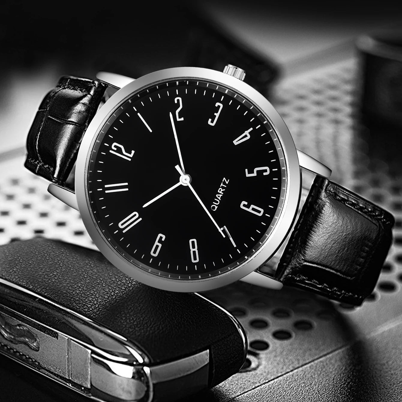 5 pçs/set relógio masculino moda árabe dial pulseira de couro masculino relógios de negócios pulseiras conjunto (sem caixa) Qme