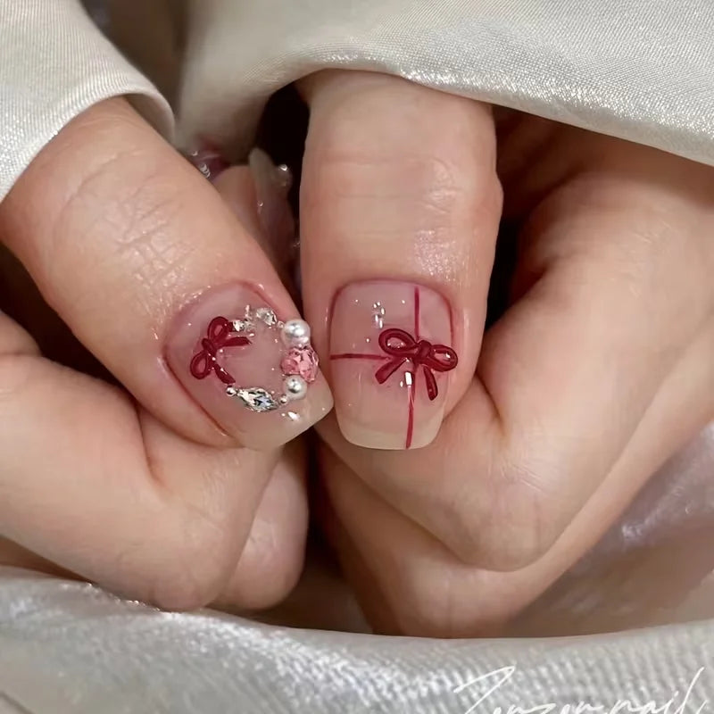 12-compartment Burgundy Bow Nail Art Year's Christmas Wreath Qme