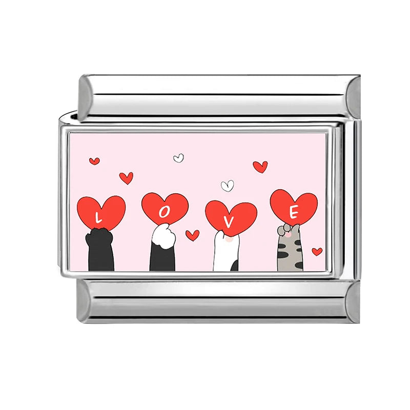 New 2026 Y2K Design Colorful Cute Cat Claw Love Heart Italian Charm Links Fit 9MM Stainless Steel Bracelet DIY Making Jewelrys Qme Style 9