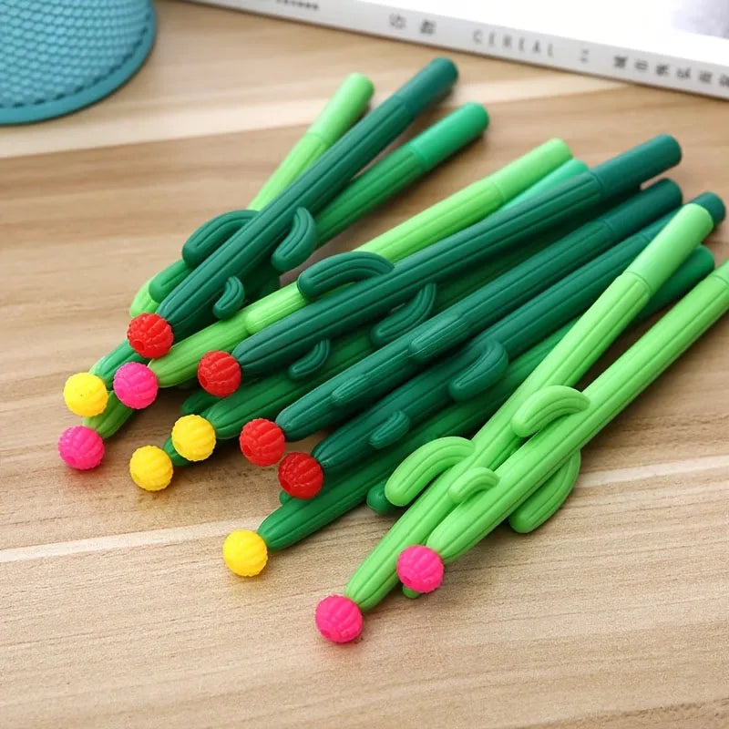 12pcs Creative Cactus Shaped Ballpoint Pen Black 0.5mm Gel Ink Ballpoint Pen For School Home Office Black Signature Pen Qme