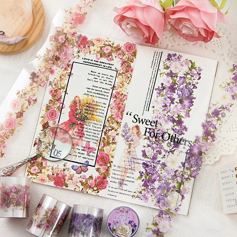 50mm*2m Lace Flower Landscaping Material Decor PET Tape roll Creative Journal Collage Scrapbooking Stationery School Supplies Qme