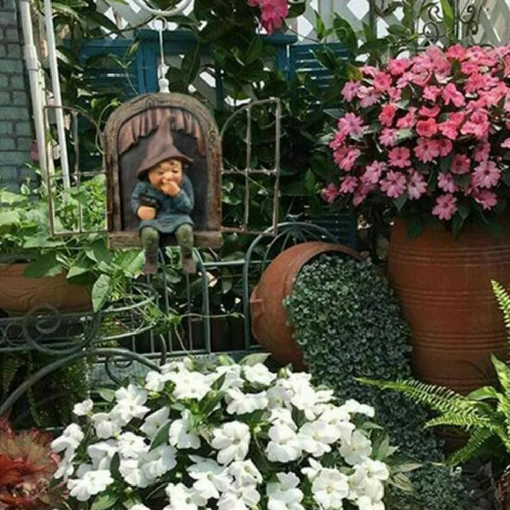 Creative Garden Statue Elf Go Out Tree Hug Suitable Home Courtyard Qme