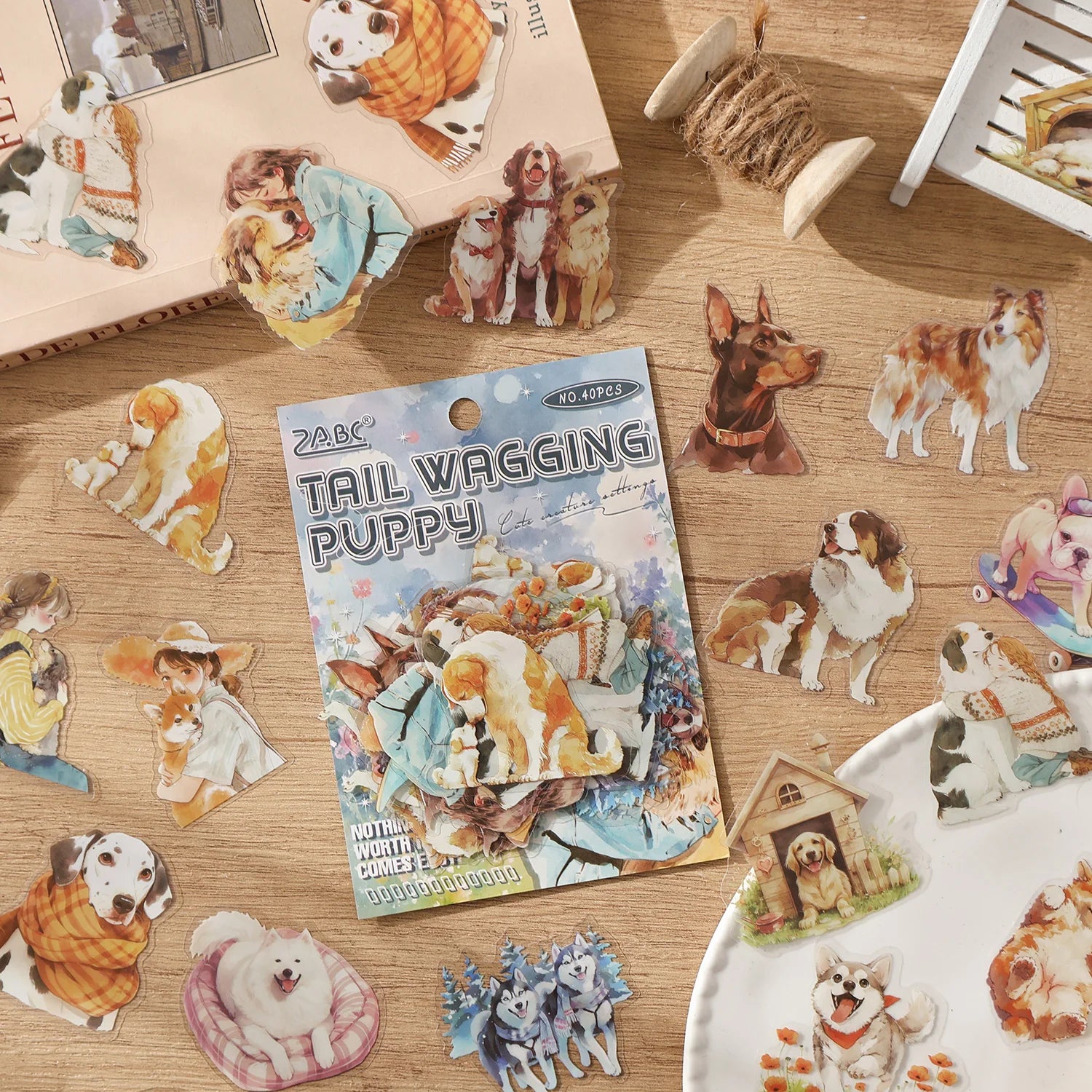 40 Sheets Cute Cartoon Pet Theme Stickers for DIY Scrapbooking Guitar Phone Case Notebook Decoration Art Craft Supplies Qme