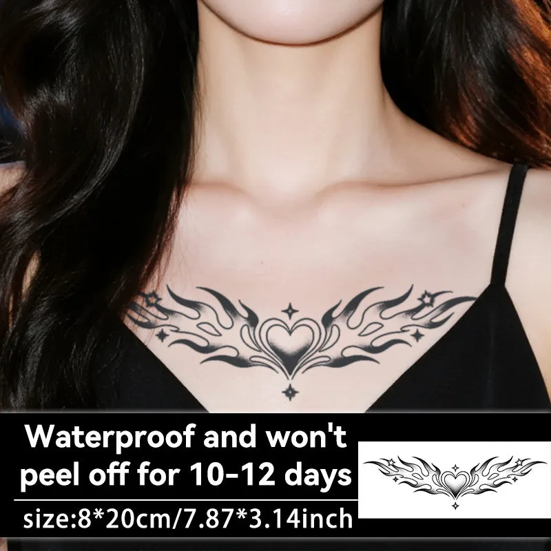 Flaming Heart Tattoo Sticker Waterproof Temporary Tattoo Passionate Sexy Design for Women Abdomen Chest Qme