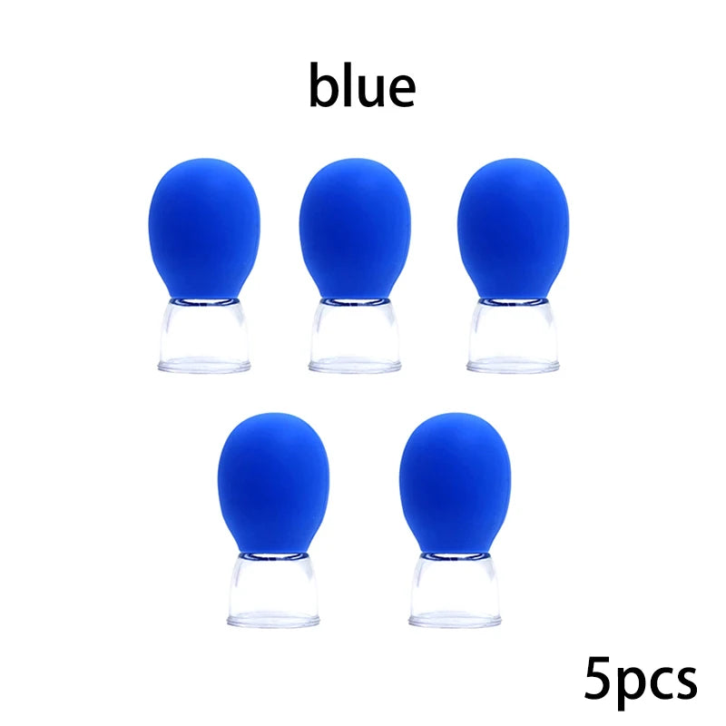 1 Natural Silicone Cupping Massage Cup Body Fac Neck Eye Vacuum Tank Qme Blue SET